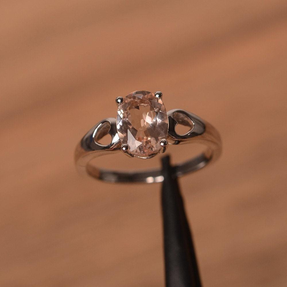 Morganit Solitär Verlobungsring Oval Förmigen Rosa Edelstein Ring von PalmaryJewelry