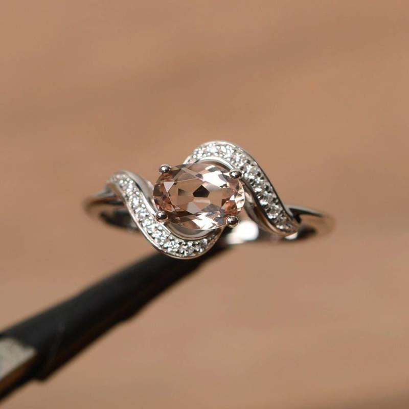 Morganit Verlobungsring Natürlicher Rosa Ring Ovalschliff Edelstein Sterling Silber von PalmaryJewelry