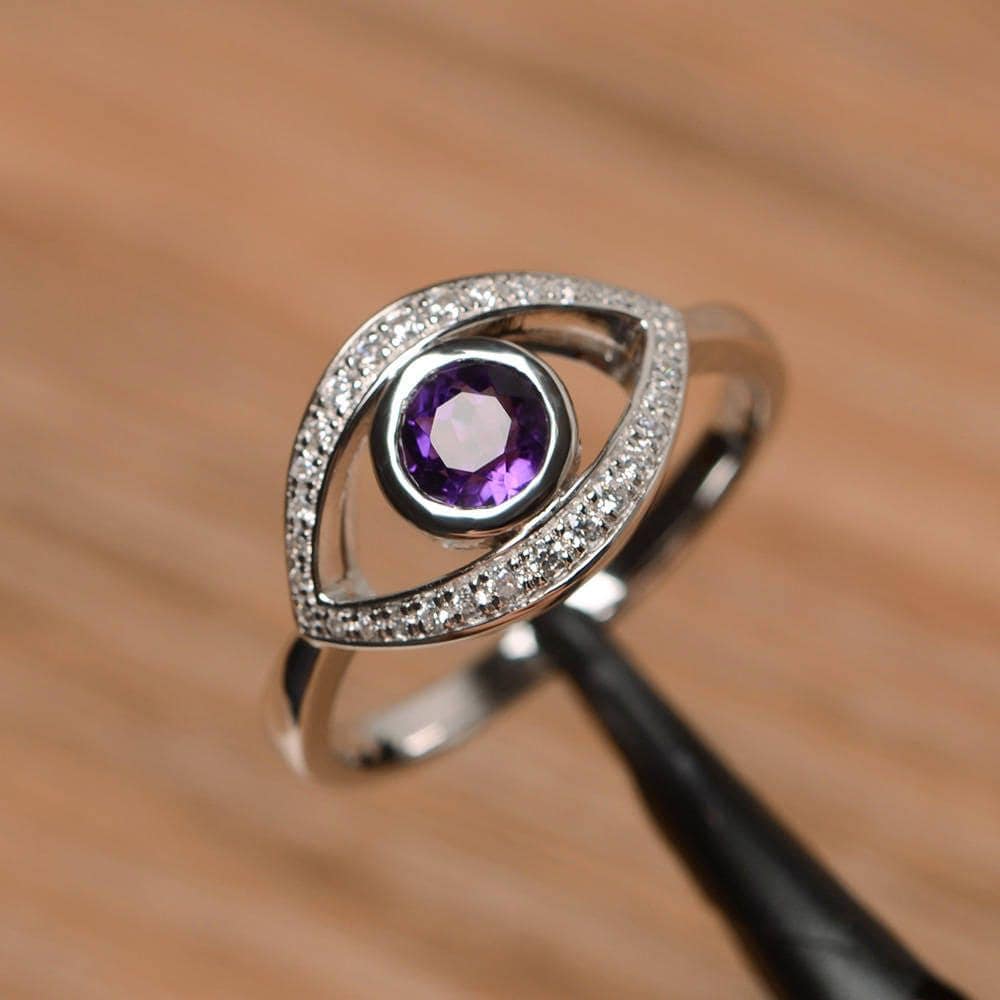 Natürliche Amethyst Versprechen Ring Sterling Silber Bösen Blick Runden Schnitt Februar Geburtsstein Natürliche Amethyst Versprechen Ring Sterling Silber Bösen Blick Runden Schnitt Februar Geburtsstein von PalmaryJewelry