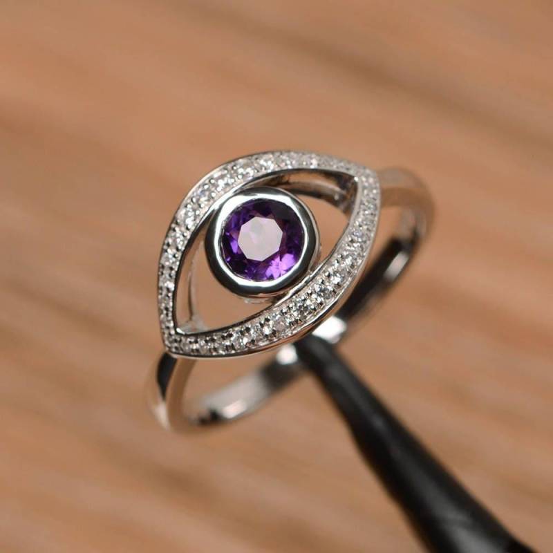 Natürliche Amethyst Versprechen Ring Sterling Silber Bösen Blick Runden Schnitt Februar Geburtsstein Natürliche Amethyst Versprechen Ring Sterling Silber Bösen Blick Runden Schnitt Februar Geburtsstein von PalmaryJewelry