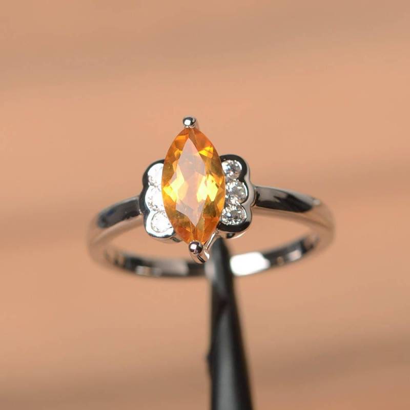 Natürliche Citrin Ring November Birthstone Edelstein Gelb Edelsteine Sterling Silber Marquise Geschliffen von PalmaryJewelry