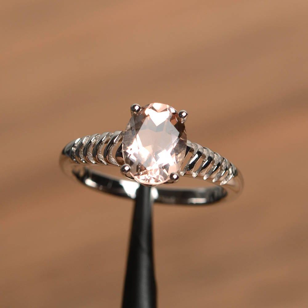 Natürliche Rosa Morganit Ring Oval Geschnitten Edelstein Sterling Silber Solitär von PalmaryJewelry