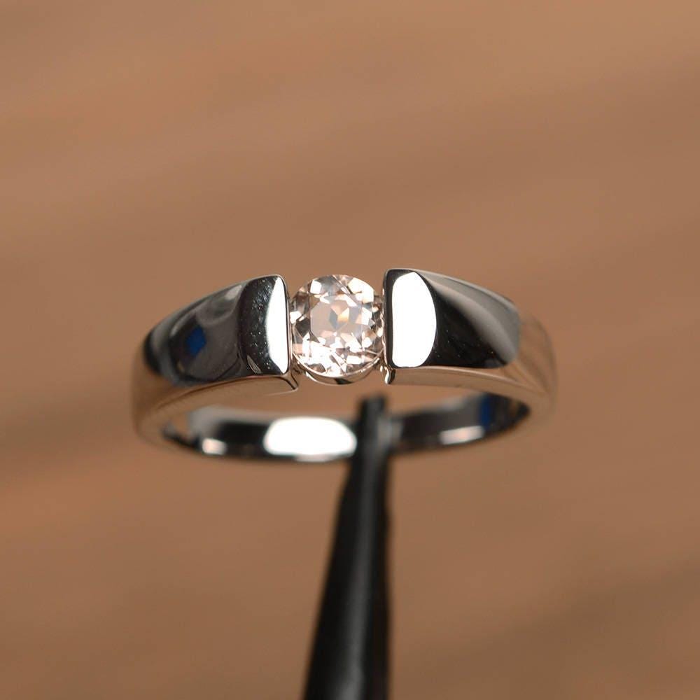 Natürliche Rosa Morganit Ring Verlobungsring Runden Geschnittenen Edelstein Sterling Silber Solitärring von PalmaryJewelry