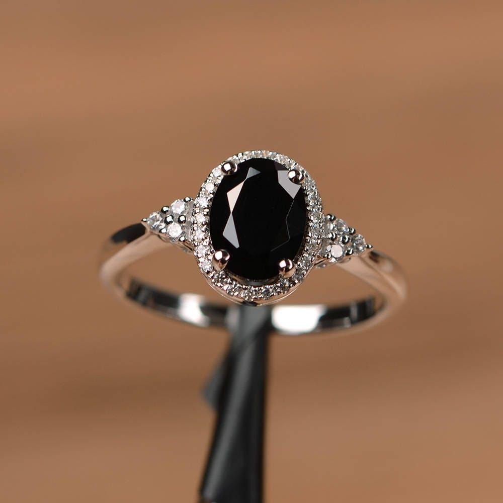 Natürliche Schwarze Spinell Ring Oval Geschnitten Hochzeit Verlobungsring Sterling Silber Schwarzer von PalmaryJewelry