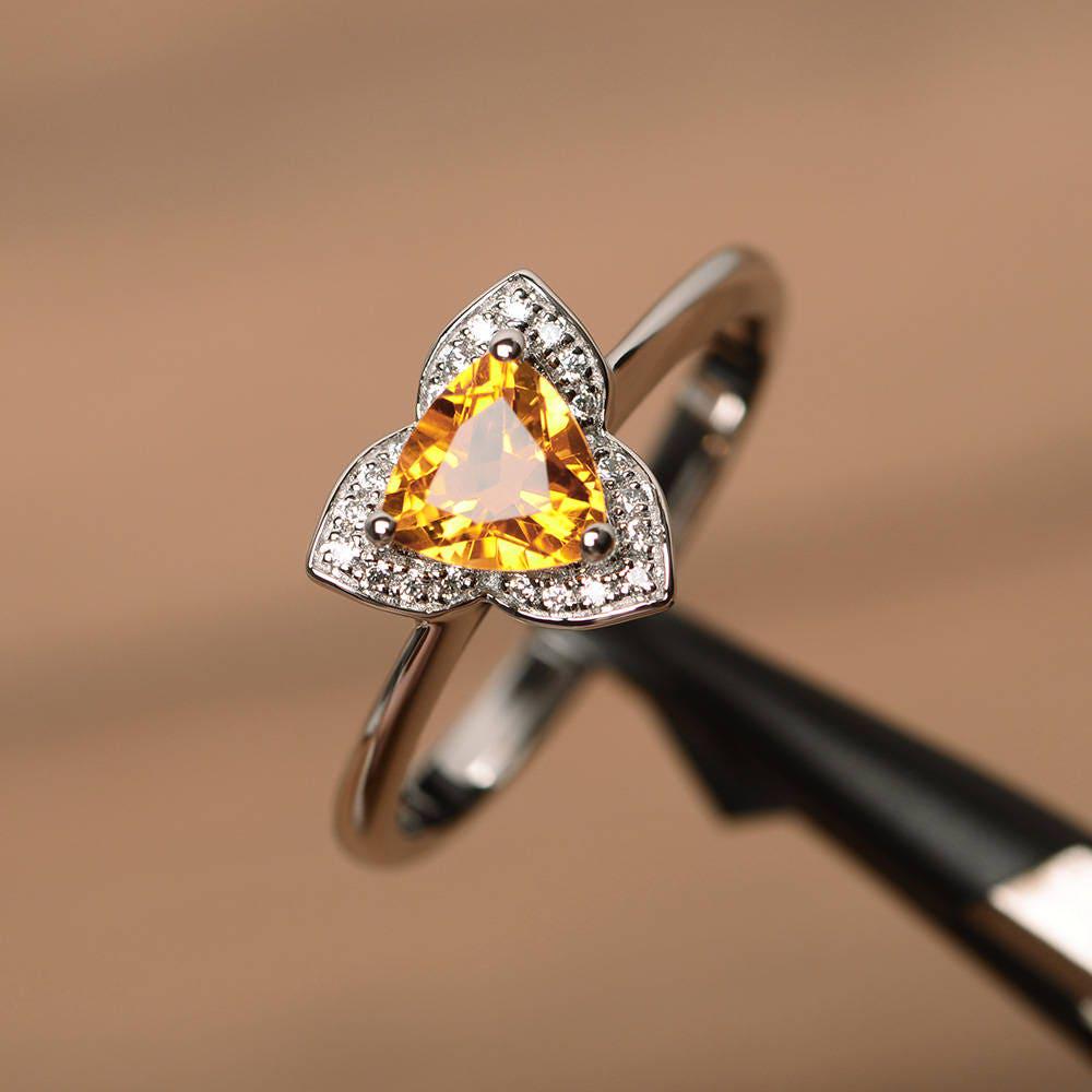 Natürlichen Citrin Ring Versprechen Ehering Trillion Schnitt Sterling Silber November Birthstone Gelben Edelstein von PalmaryJewelry
