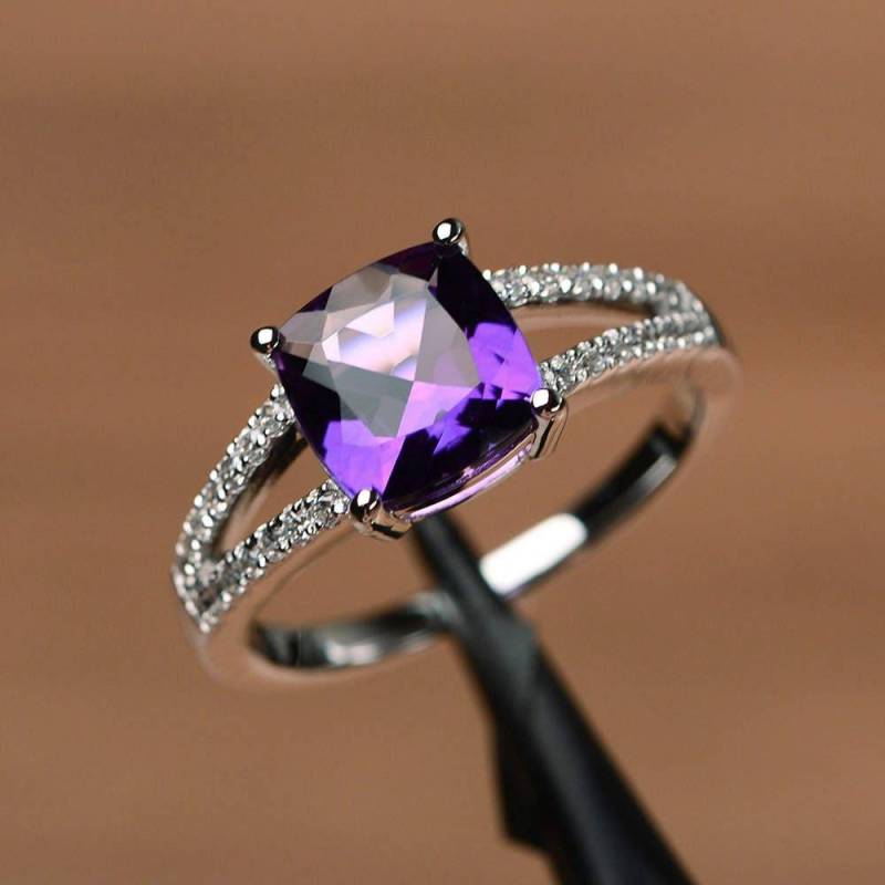 Natürlicher Amethyst Ring Lila Edelstein Versprechen Ringkissen Schnitt Februar Geburtsstein Silberring Natürlicher Amethyst Ring Lila Edelstein Versprechen Ringkissen Schnitt Februar Geburtsstein Silberring von PalmaryJewelry