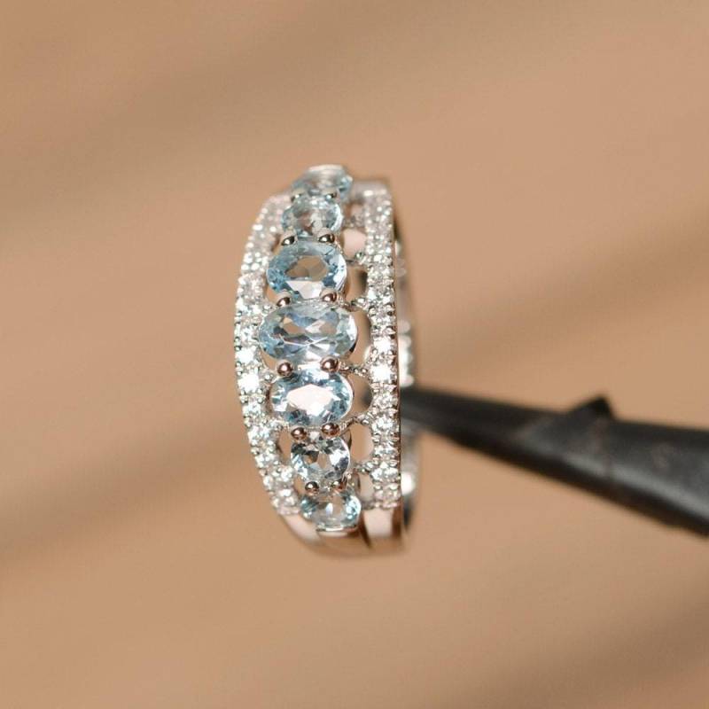 Natürlicher Aquamarin Statement Ring Silber Vintage Multisteinring von PalmaryJewelry