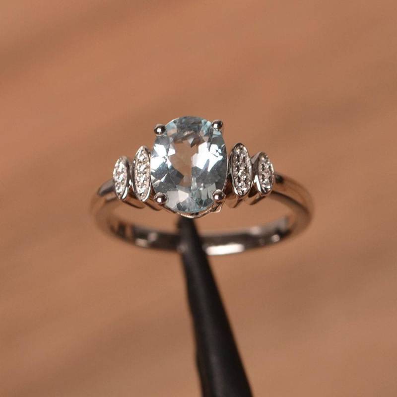 Natürlicher Aquamarinring März Geburtsstein Ovalschliff Sterlingsilber Verlobungsring von PalmaryJewelry