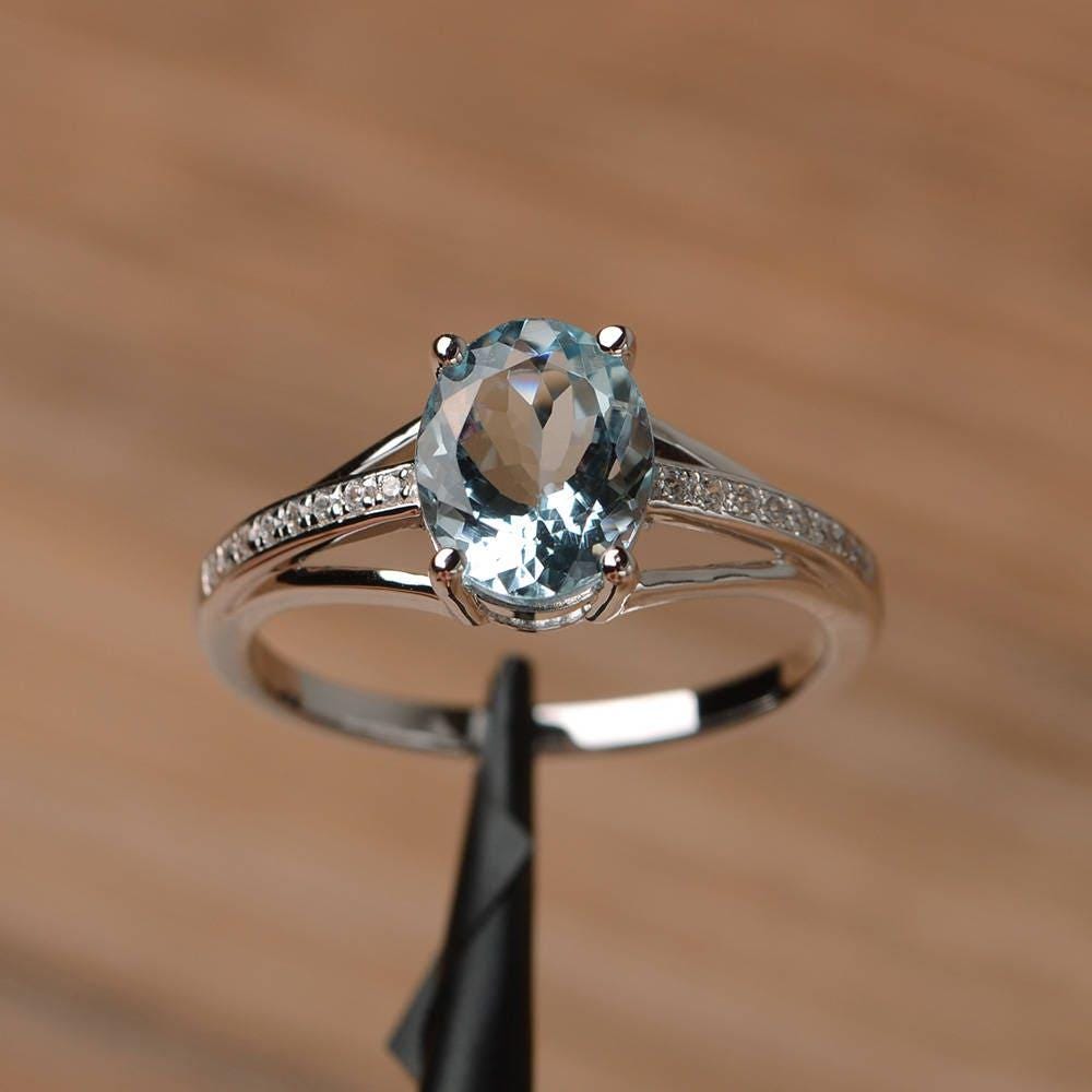 Natürlicher Aquamarinring Ovalschliff Sterling Silber Verlobungsring März Geburtsstein Blauer Edelstein Ring von PalmaryJewelry