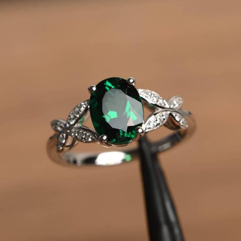 Natürlicher Chromdiopsid Ring Ovalschliff Grüner Edelstein Sterling Silber Verlobungsring Für Frauen von PalmaryJewelry