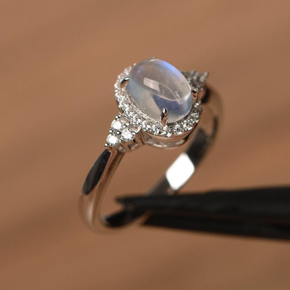 Natürlicher Mondsteinring Ovalschliff Cabochon Edelstein Hochzeit Verlobungsring Sterling Silber Ring Juni Geburtsstein von PalmaryJewelry