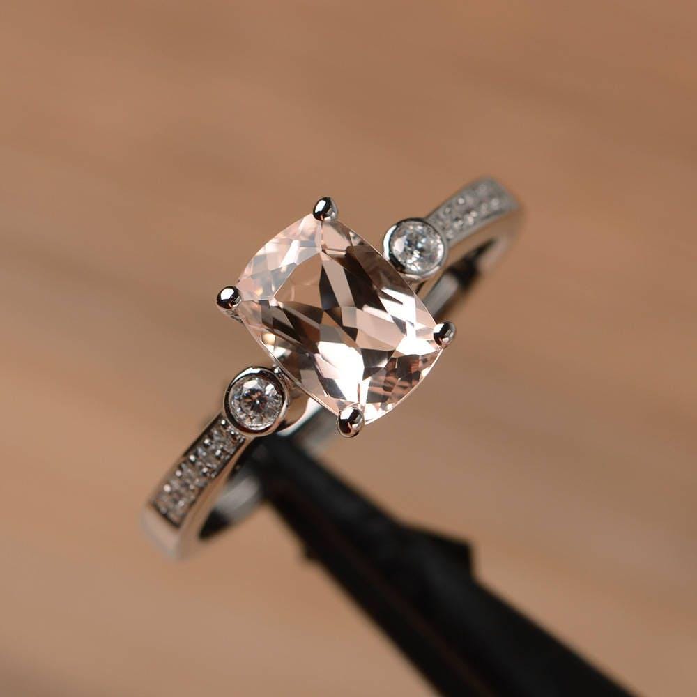 Natürlicher Morganit Ringkissen Schliff Sterlingsilber Verlobungsring Ehering von PalmaryJewelry