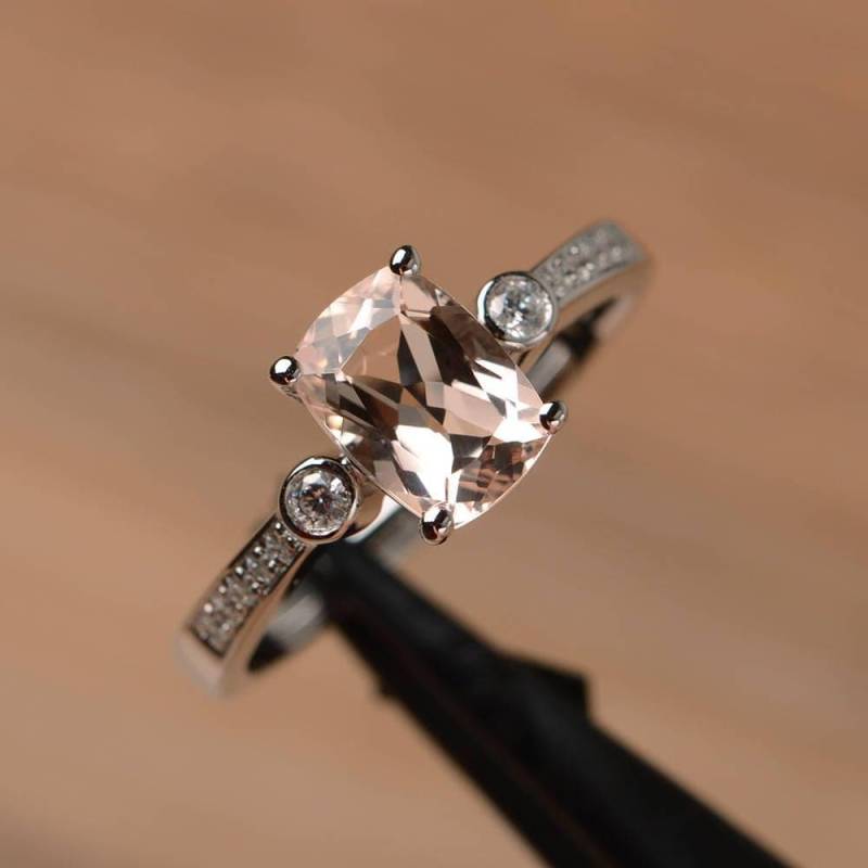 Natürlicher Morganit Ringkissen Schliff Sterlingsilber Verlobungsring Ehering von PalmaryJewelry