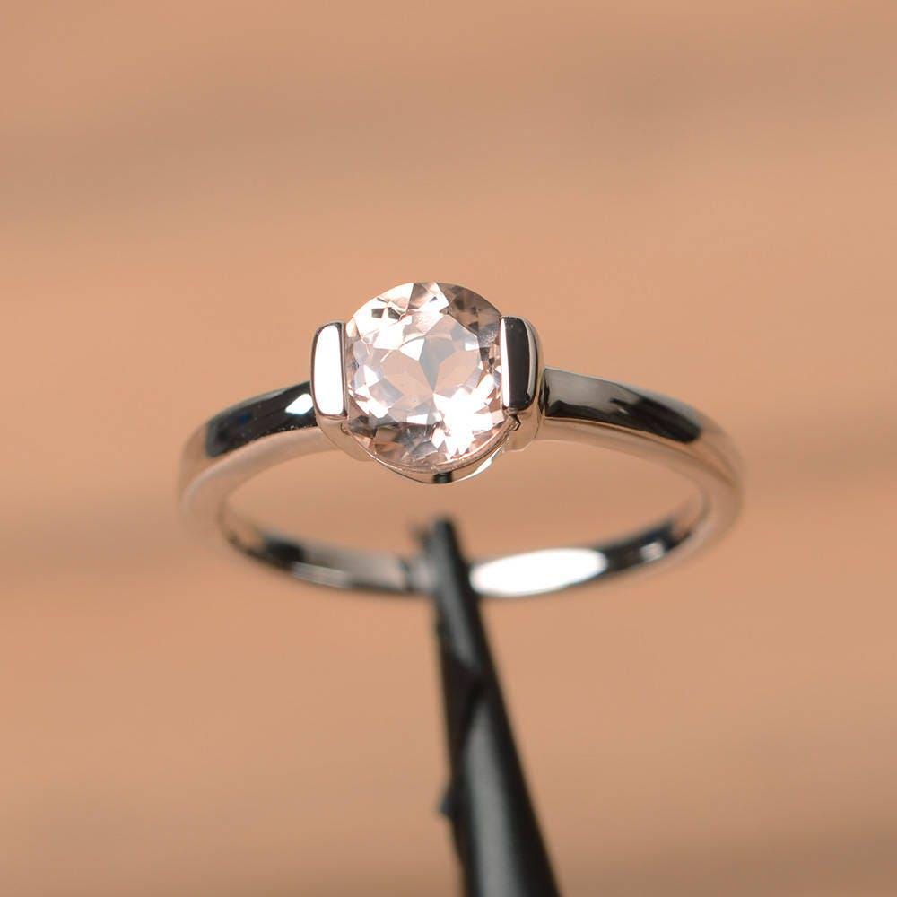Natürlicher Rosa Morganit Ring Trauring Edelstein Sterlingsilber Solitärring von PalmaryJewelry