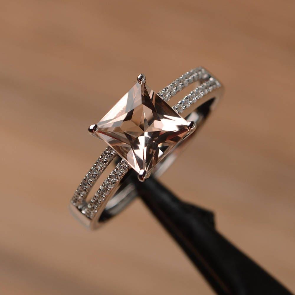 Natürlicher Rosa Morganit Ring Verlobung Ehering Princess Cut Sterling Silber Edelstein von PalmaryJewelry