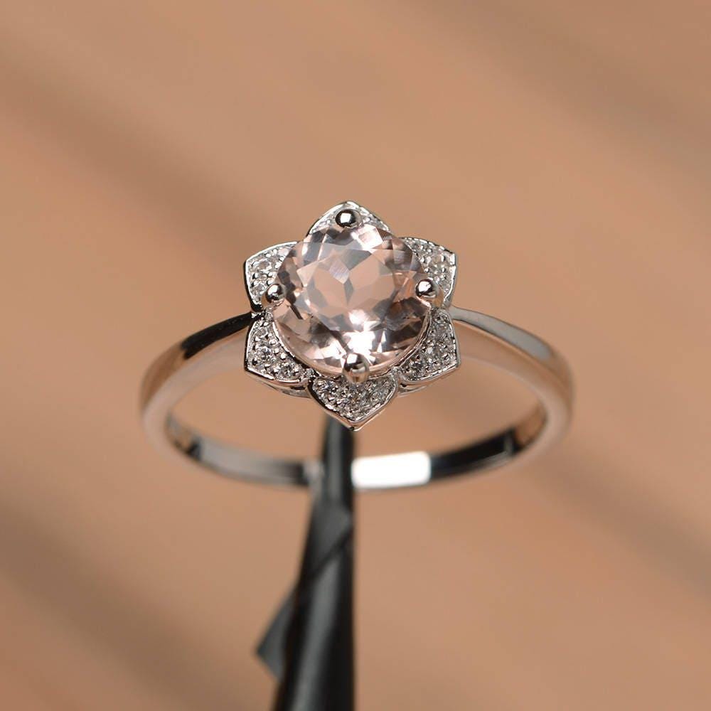 Natürlicher Rosa Morganit Ring Verlobungsring Sterling Silber Sonnenblume von PalmaryJewelry