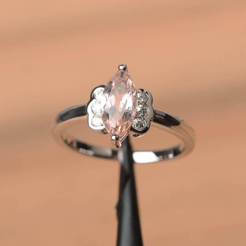 Natürlicher Rosa Morganit Verlobungsring Marquise Schliff Edelsteine Edelstein Sterling Silber Ring von PalmaryJewelry