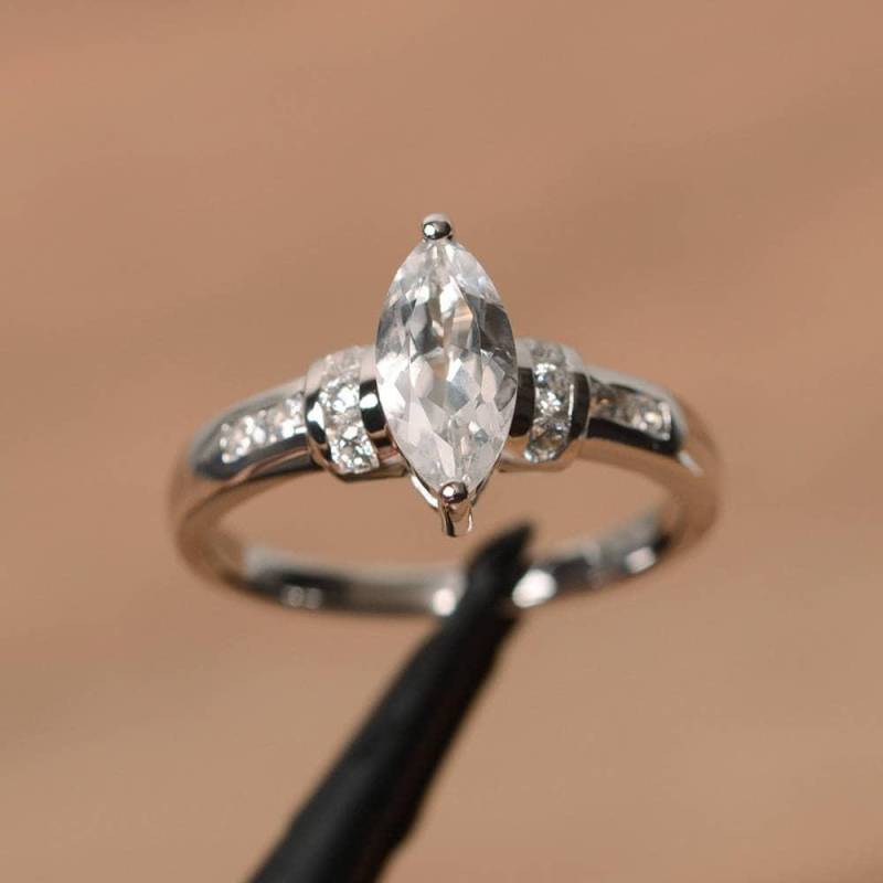 Natürlicher Weißer Topasring Jubiläumsring Marquiseschliff Edelstein Sterling Silber Ring von PalmaryJewelry