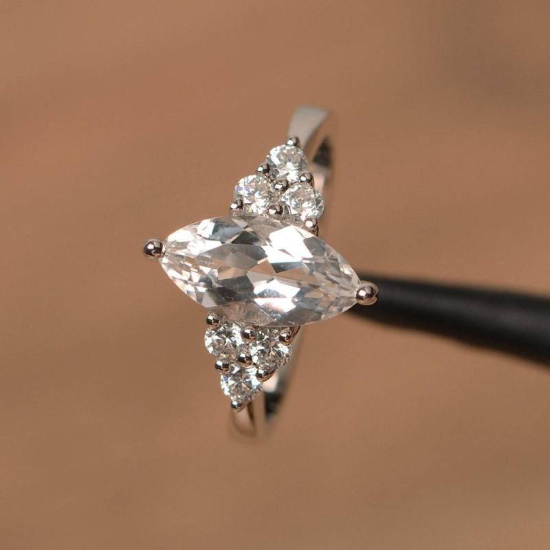 Natürlicher Weißer Topasring Jubiläumsring Marquiseschliff Edelstein Sterling Silber Ring von PalmaryJewelry