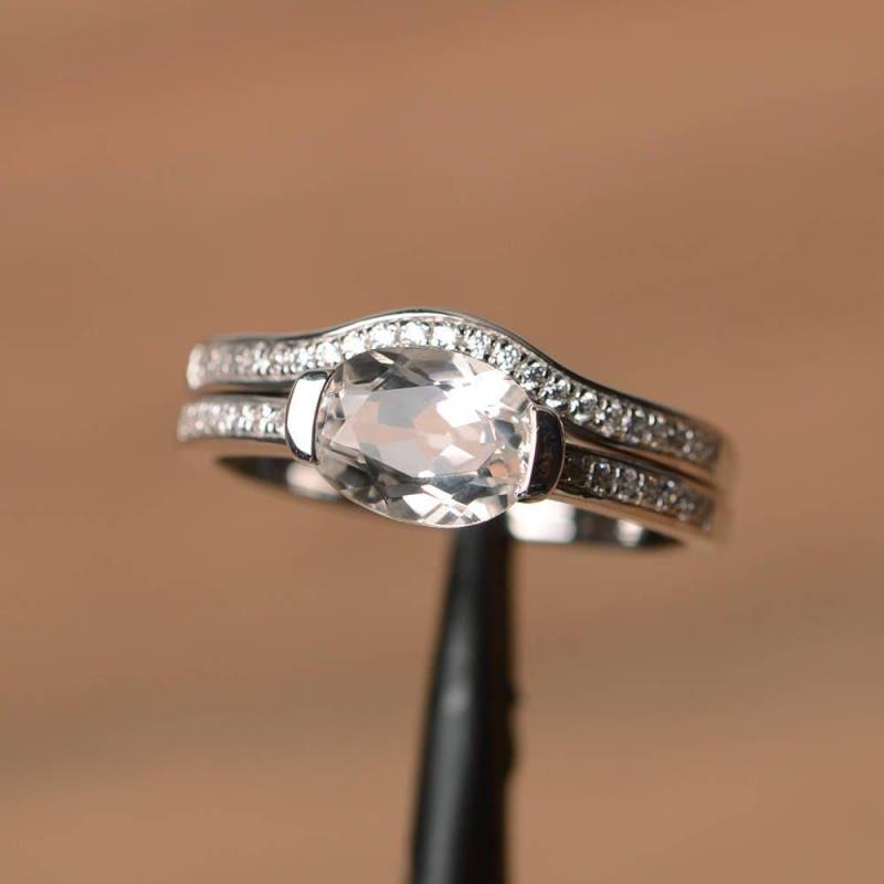 Natürlicher Weißer Topasring Jubiläumsring Ovalschliff Edelstein Sterling Silber Ring von PalmaryJewelry