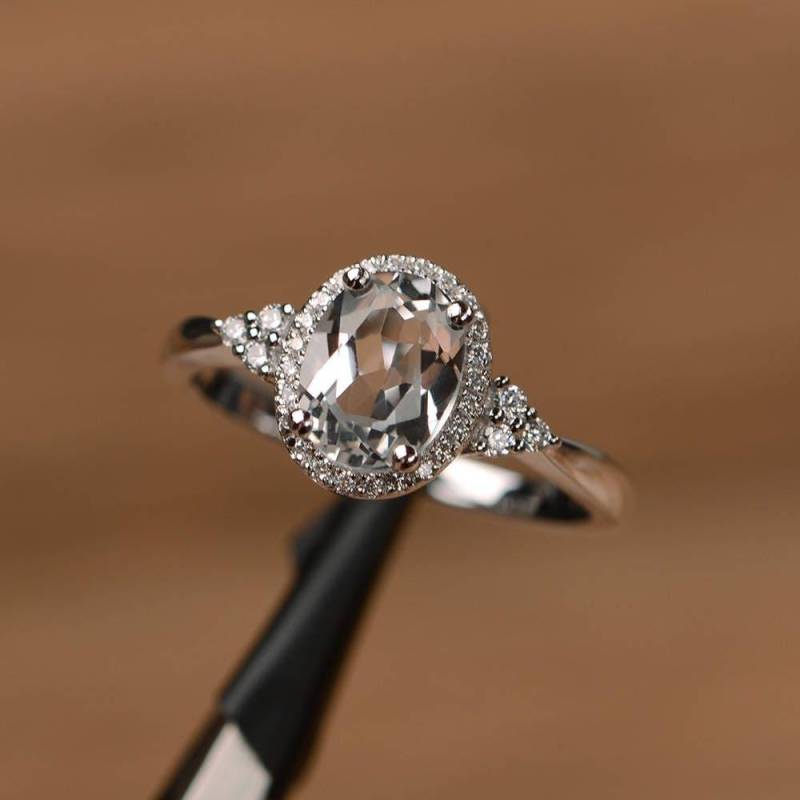 Natürlicher Weißer Topasring Ovalschliff Verlobungsring Ehering Massiver Sterling Silber Ring von PalmaryJewelry