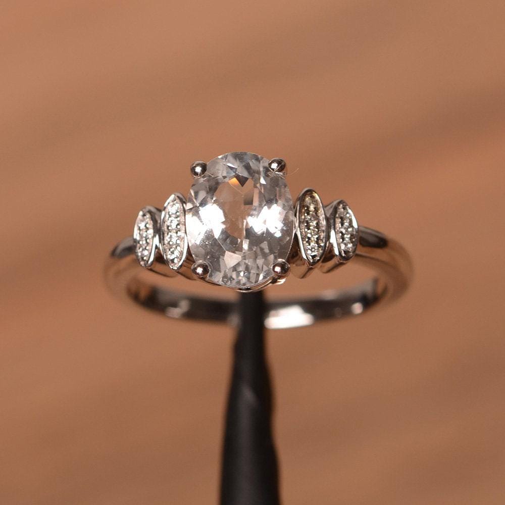 Natürlicher Weißer Topasring Ovalschliff - Verlobungsring Sterlingsilberring von PalmaryJewelry