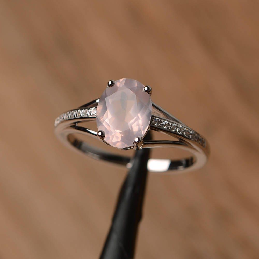 Oval Geschnitten Natürliche Rosa Quarz Ring Ehering Solider Sterling Silberring Edelstein von PalmaryJewelry