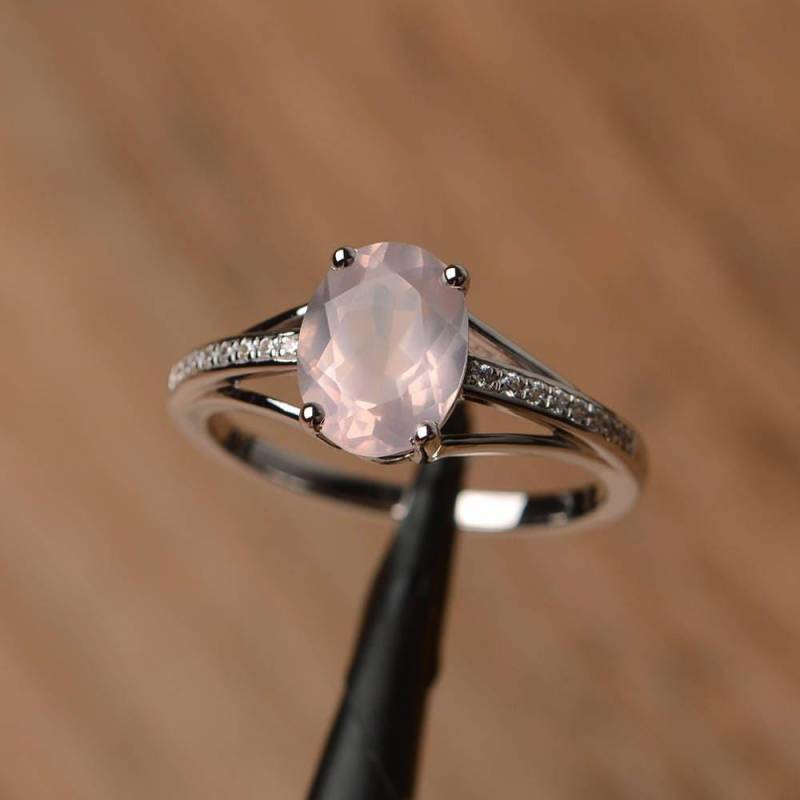 Oval Geschnitten Natürliche Rosa Quarz Ring Ehering Solider Sterling Silberring Edelstein von PalmaryJewelry
