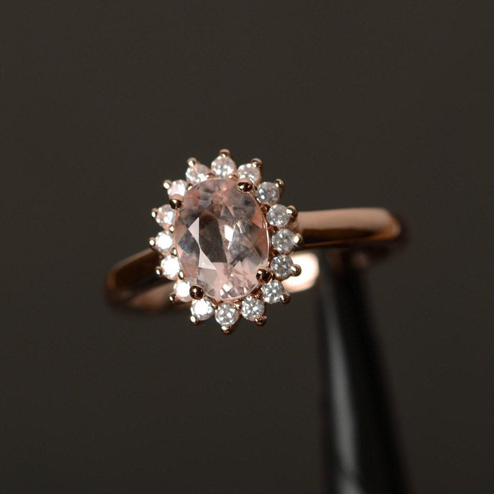 Pink Morganit Ring Oval Cur Verlobungsring Rose Vergoldet Silber von PalmaryJewelry