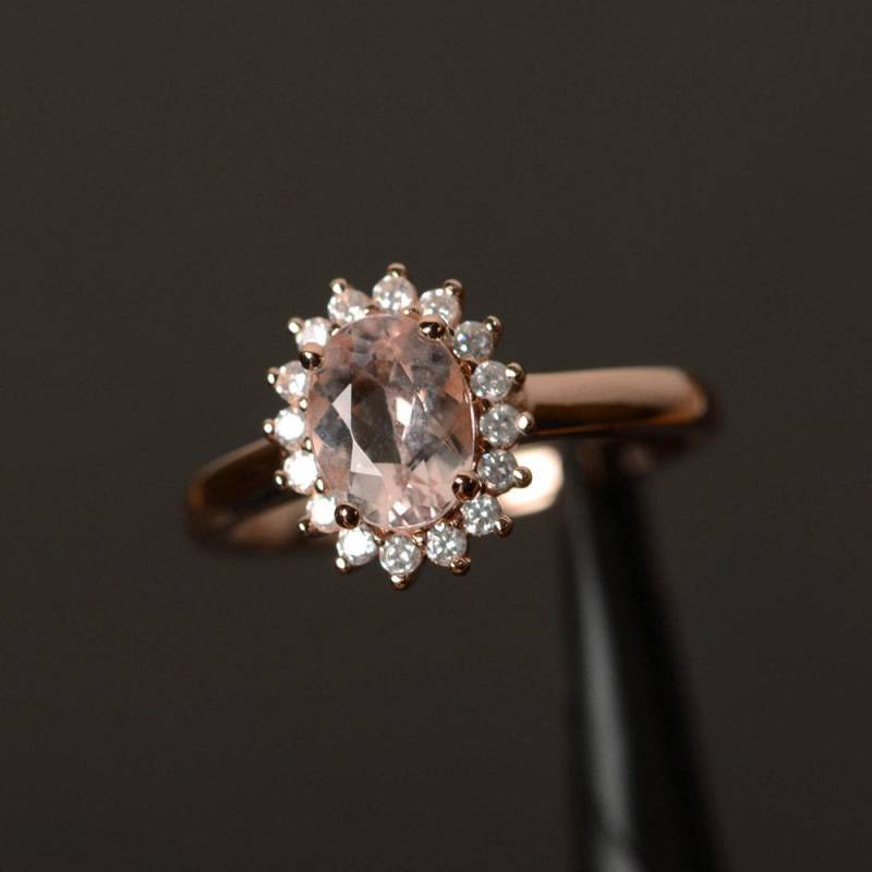 Pink Morganit Ring Oval Cur Verlobungsring Rose Vergoldet Silber von PalmaryJewelry