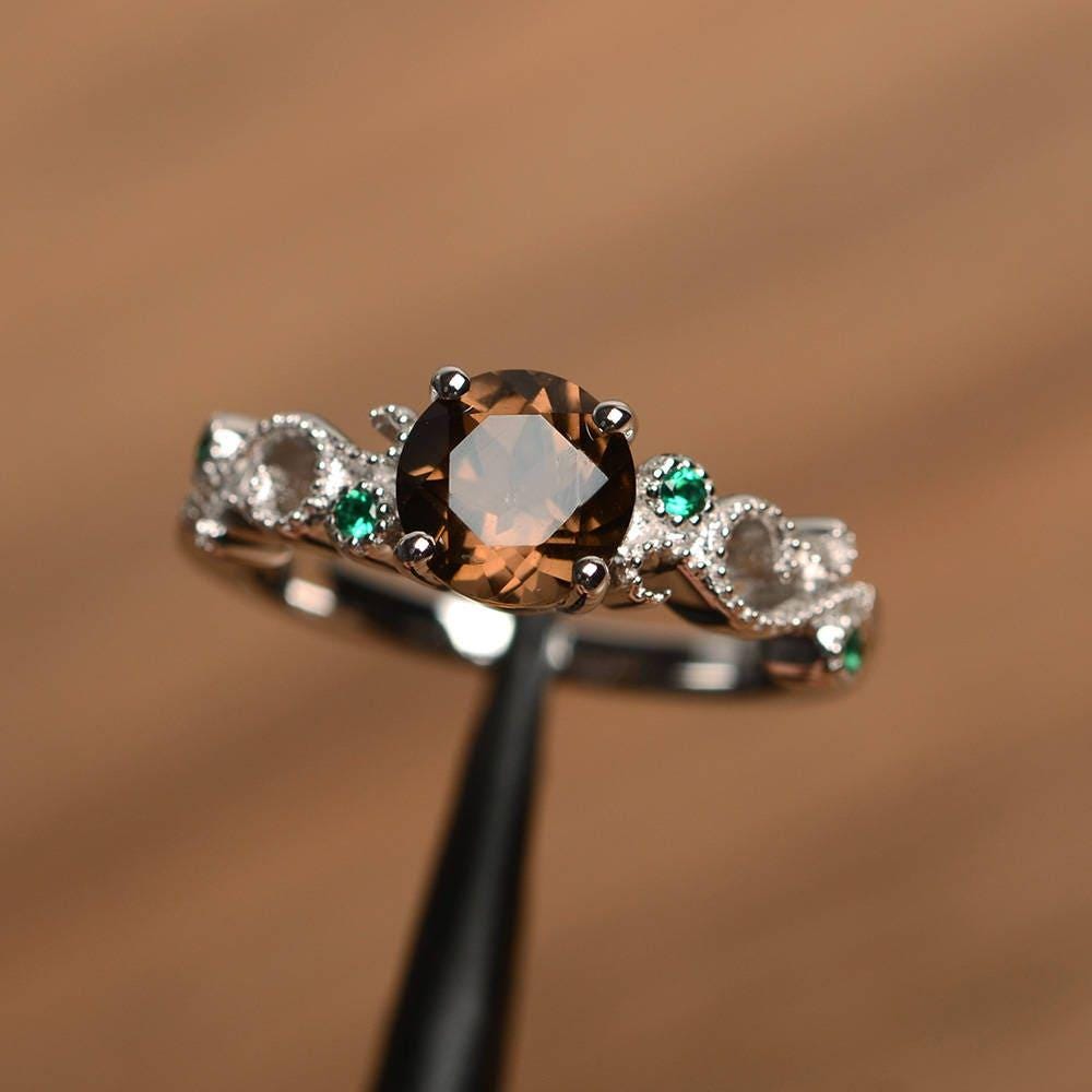 Rauchquarz Ring Rundschliff Brauner Edelstein Sterlingsilber Vintage-Ring Rauchquarz Ring Rundschliff Brauner Edelstein Sterlingsilber Vintage-Ring von PalmaryJewelry