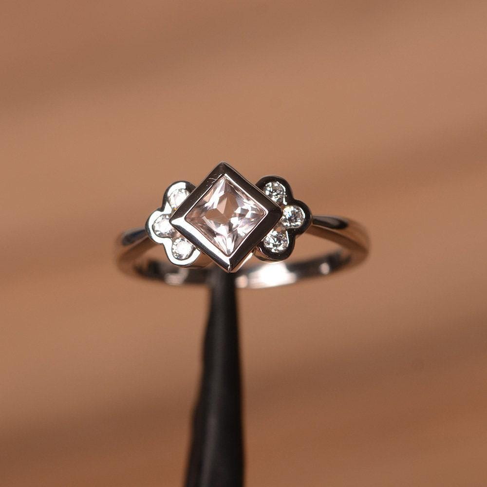 Rosa Morganit Ring Prinzessin Schliff Sterling Silber Verlobungsring Gefasster von PalmaryJewelry