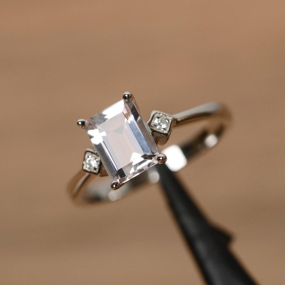 Rosa Morganit Ring Smaragdschliff Verlobungsring Silber Rosa Edelstein Ringe Versprechen von PalmaryJewelry