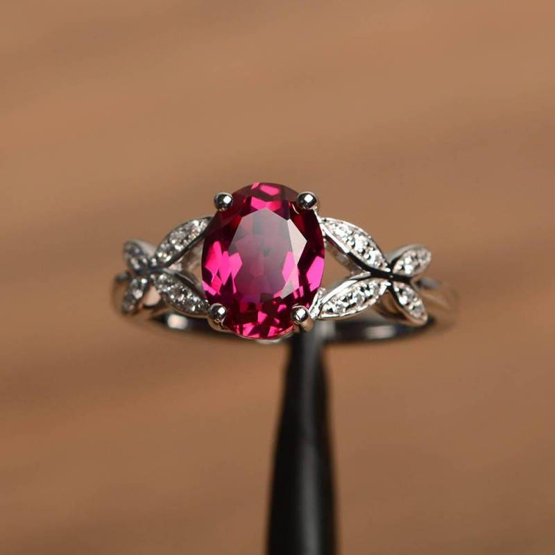 Rubin Versprechen Ring Silberring Juli Geburtsstein Oval Geschnitten Rote Edelstein Sterling Silber Schmetterling Form Ringe von PalmaryJewelry