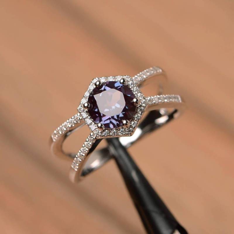 Rund Geschnitten Labrador Alexandrit Ring Verlobungsring Juni Geburtsstein Sterling Silber Ehering von PalmaryJewelry