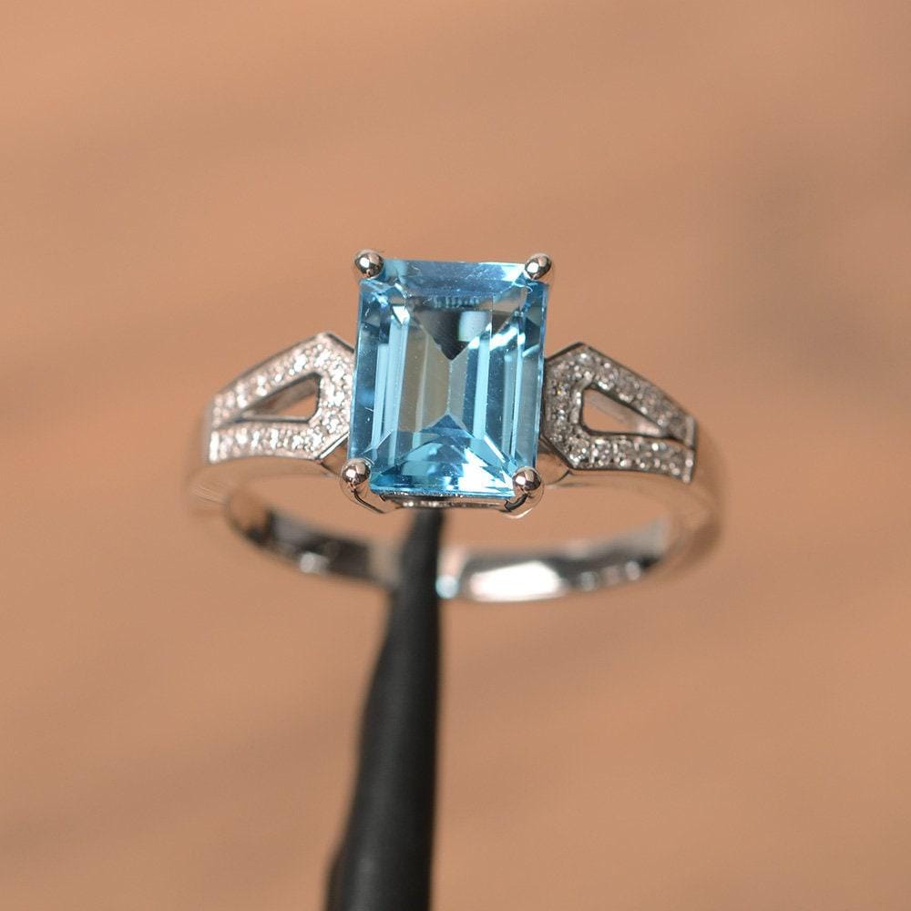 Schweizer Blautopas Ring Smaragdschliff Blauen Edelstein Sterlingsilber Verlobungsring Schweizer Blautopas Ring Smaragdschliff Blauen Edelstein Sterlingsilber Verlobungsring von PalmaryJewelry
