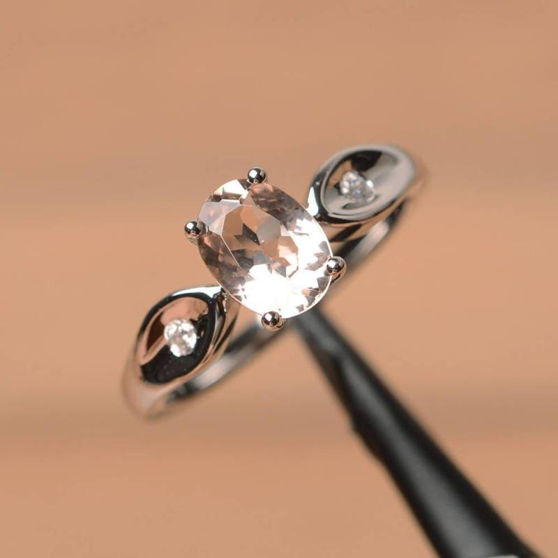 Verlobungsring Natürlicher Rosa Morganit Ring Ovalschliff Edelstein Edelsteine Sterling Silber von PalmaryJewelry