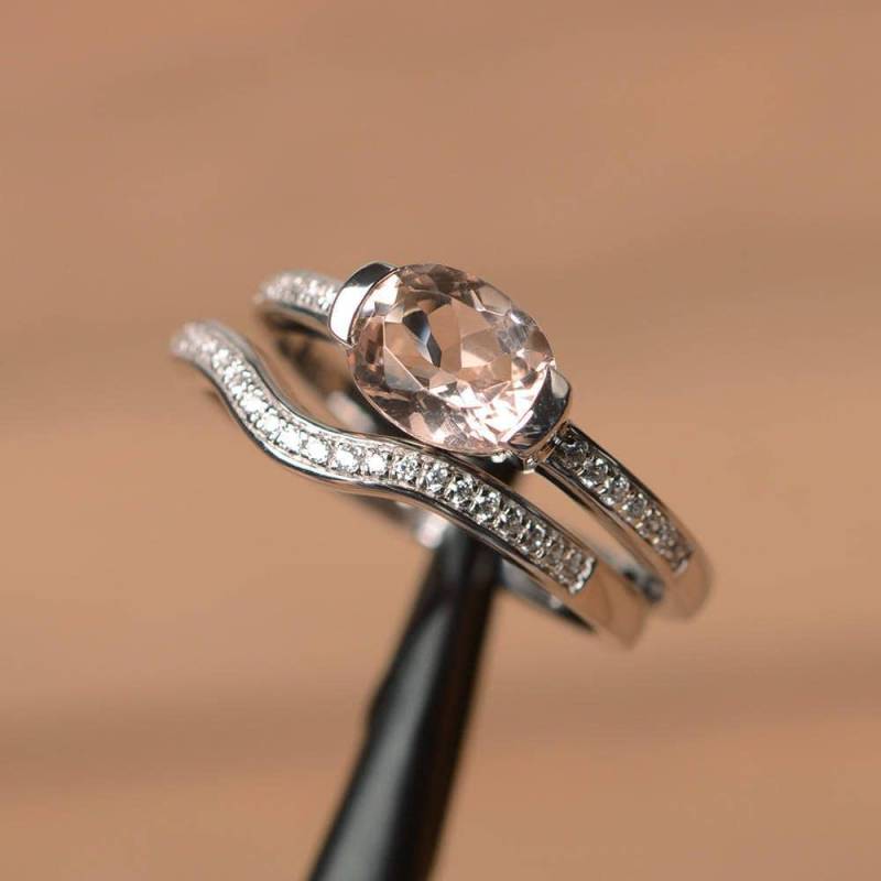 Verlobungsring Natürlicher Rosa Morganit Ring Ovalschliff Edelstein Sterling Silber von PalmaryJewelry
