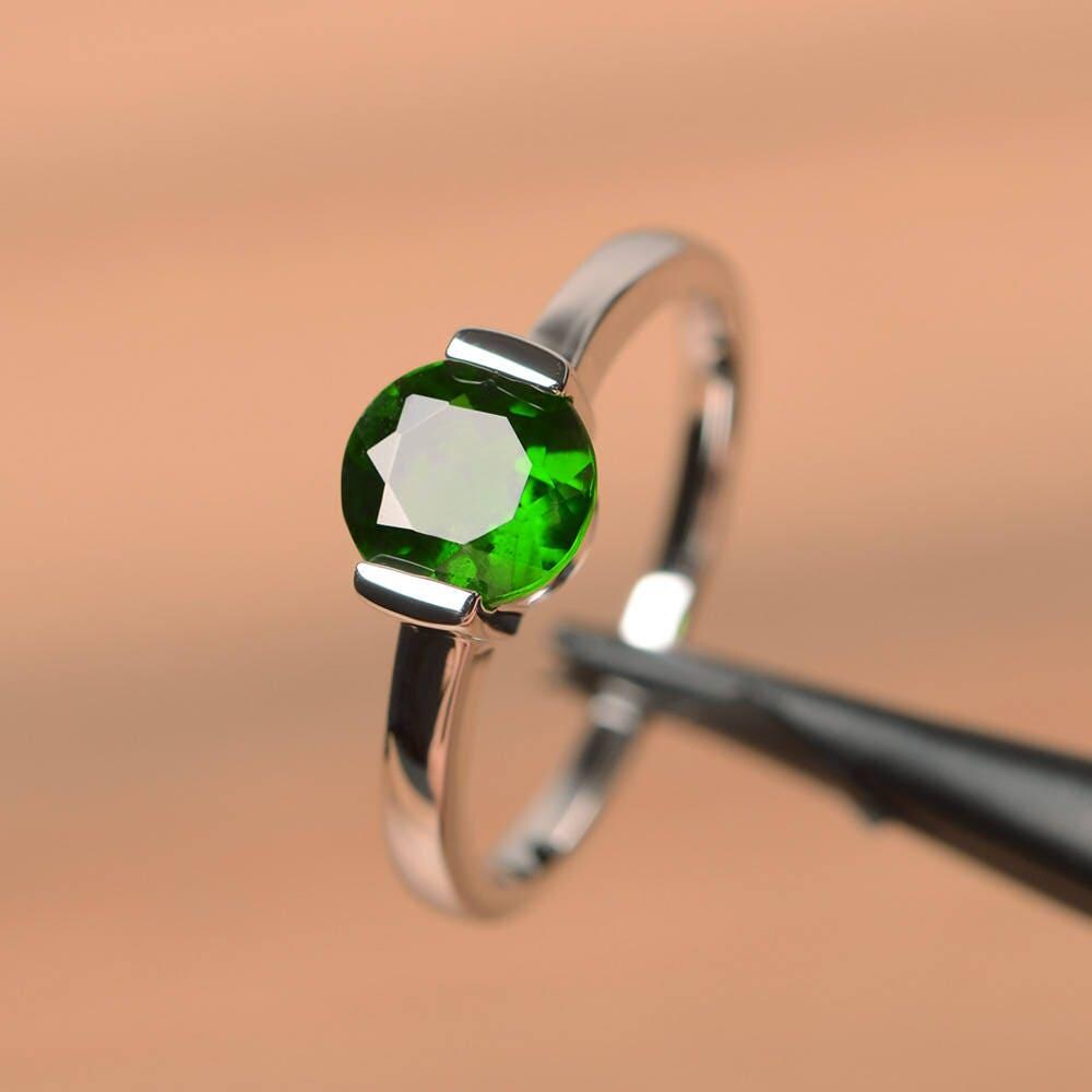 Versprechen Ring Natürliche Chromdiopsid Grüne Edelstein Sterling Silberring Solitärring von PalmaryJewelry