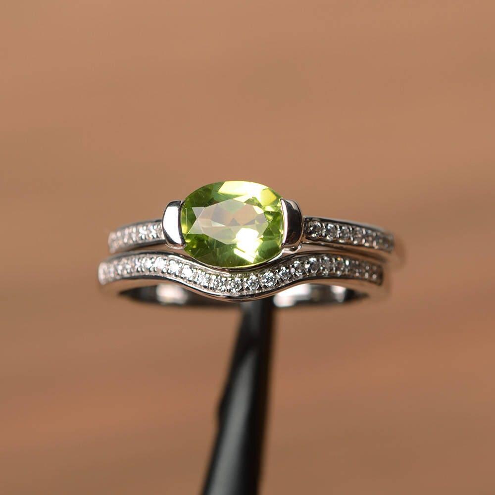 Versprechen Ring Natürlichen Peridot August Geburtsstein Oval Geschnitten Grünem Edelstein Sterling Silber von PalmaryJewelry