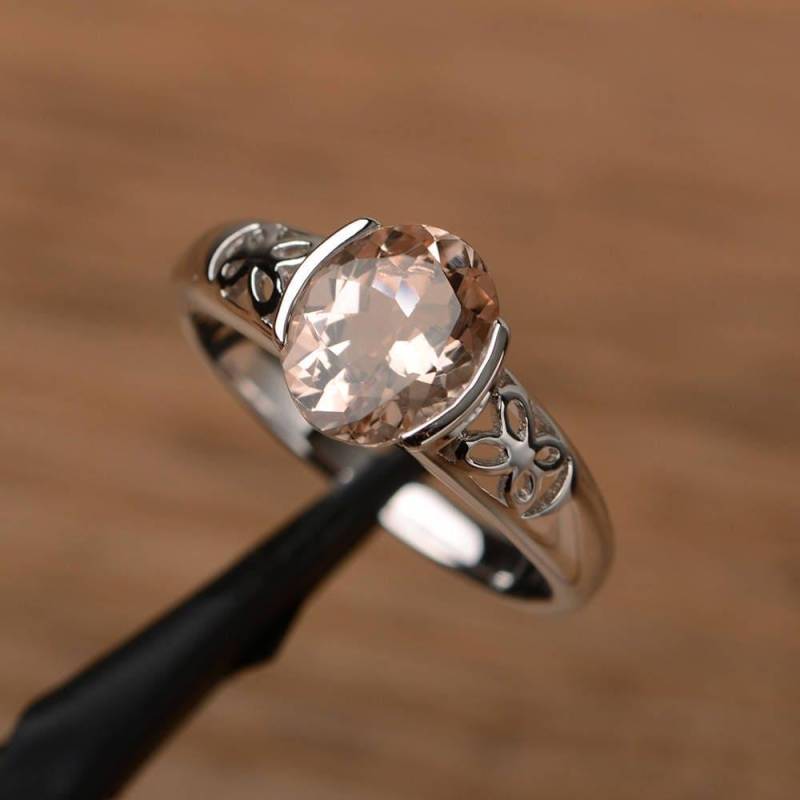 Vintage Morganit Versprechen Ring Oval Geschnitten Rosa Edelstein Sterling Silber Solitär Verlobungsring von PalmaryJewelry