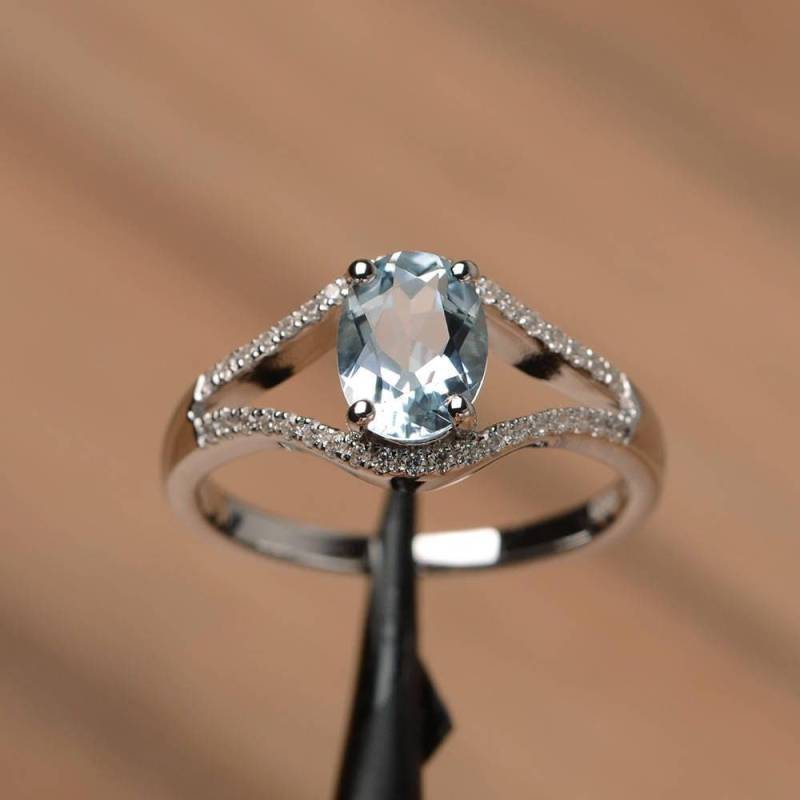 Wahre Natürliche Aquamarin Ring Verlobung Ehering Sterling Silber Oval Geschnitten Edelstein März Geburtsstein von PalmaryJewelry