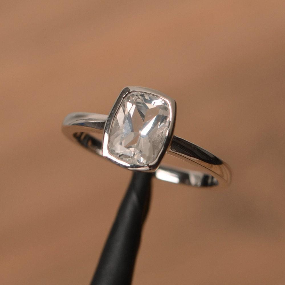 Weißer Topas Ring Kissen Topasschliff Edelstein Sterling Silber Solitärring Versprechen Für Sie von PalmaryJewelry