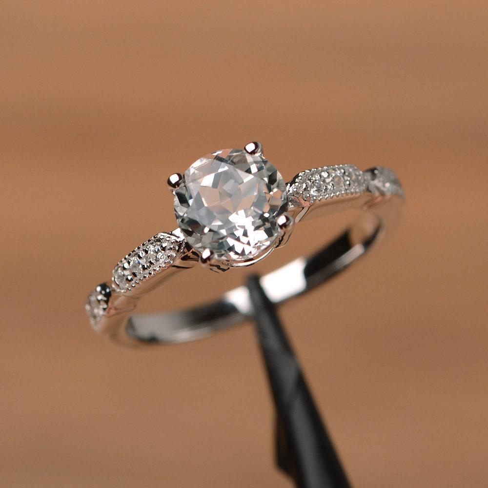 Weißer Topasring Jubiläumsring Sterlingsilber - Verlobungsring Ehering von PalmaryJewelry