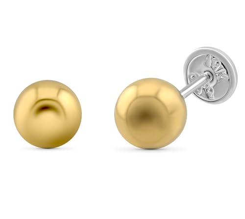 PALMERA Damen Ohrringe 925 Silber vergoldet mit 18k Gold – Kleine Runde Ohrringe (6 mm) – Edle Schmuckschachtel inklusive – Sicherer Drehverschluss – Für täglichen Gebrauch und besondere Anlässe von Palmera