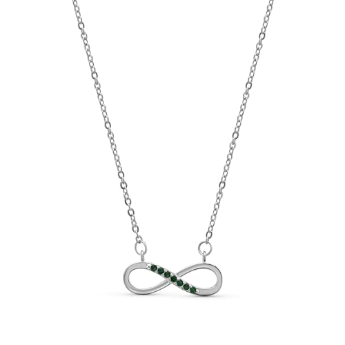 Palmera® Schmuckset „Infinity“ – Kette und Ohrringe mit Unendlichkeitssymbol aus 925 Sterlingsilber, besetzt mit grünen Zirkonia-Steinen von Palmera