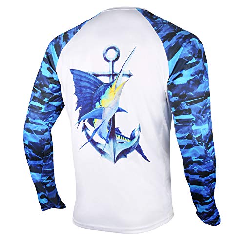 Palmyth Angelshirt für Herren, langärmelig, Sonnenschutz, UV-Schutzfaktor 50+, T-Shirts mit Tasche, Sailfish/Anchor, L von Palmyth