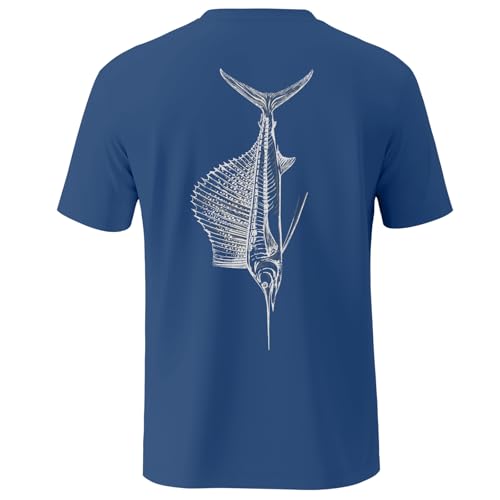 Palmyth Herren Angelshirt Kurzarm Sonnenschutz UV UPF 50+ LSF T-Shirt, Marineblau/Marlin Bone, Mittel von Palmyth