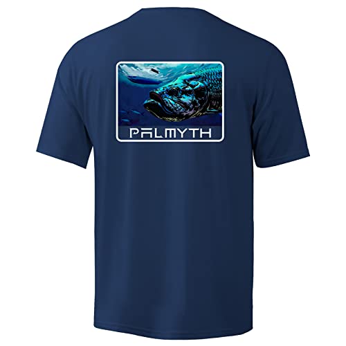 Palmyth Herren Angelshirt Kurzarm Sonnenschutz UV UPF 50+ LSF T-Shirt, Marineblau/Tarpon Face, XX-Large von Palmyth