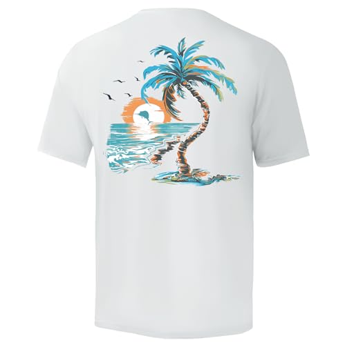 Palmyth Herren Angelshirt Kurzarm Sonnenschutz UV UPF 50+ LSF T-Shirt, Weiß/Palm Eden, Mittel von Palmyth